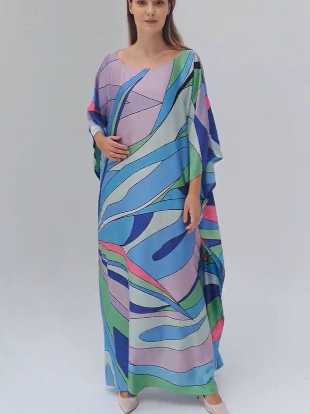 Pastel Abstract Maxi Kaftan in Blue, Pink & Green - Picture 3 of 3